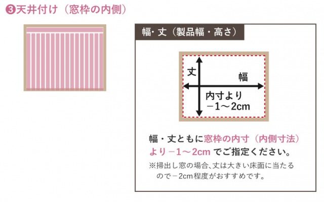 天井付け（窓枠の内側）の取付けイメージ