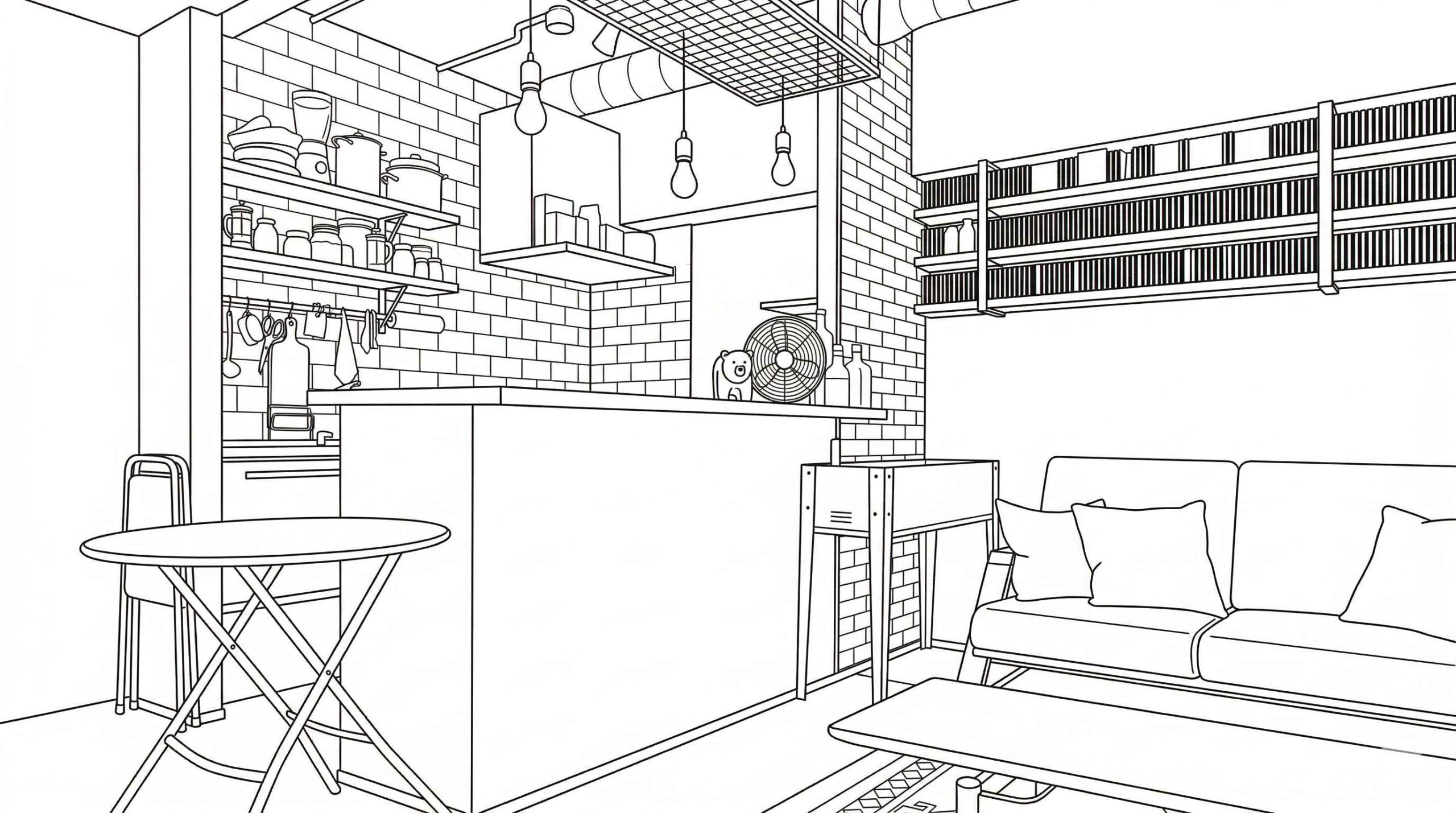 壁付けキッチン 目隠しカウンター